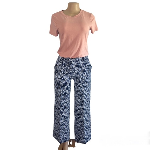 Boden Blue & White Leaf Patterned Pants - Picture 1 of 8